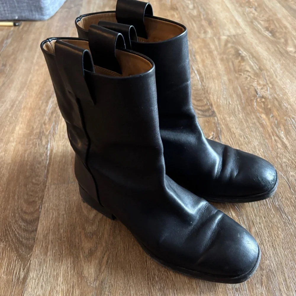 ZARA Black Leather Heeled Pull On Boots - Picture 1 of 7
